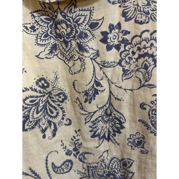 Match Point Yellow Linen Tunic Top S Floral Paisley Print 3/4 Sleeve Cowl Neck - Picture 2 of 6